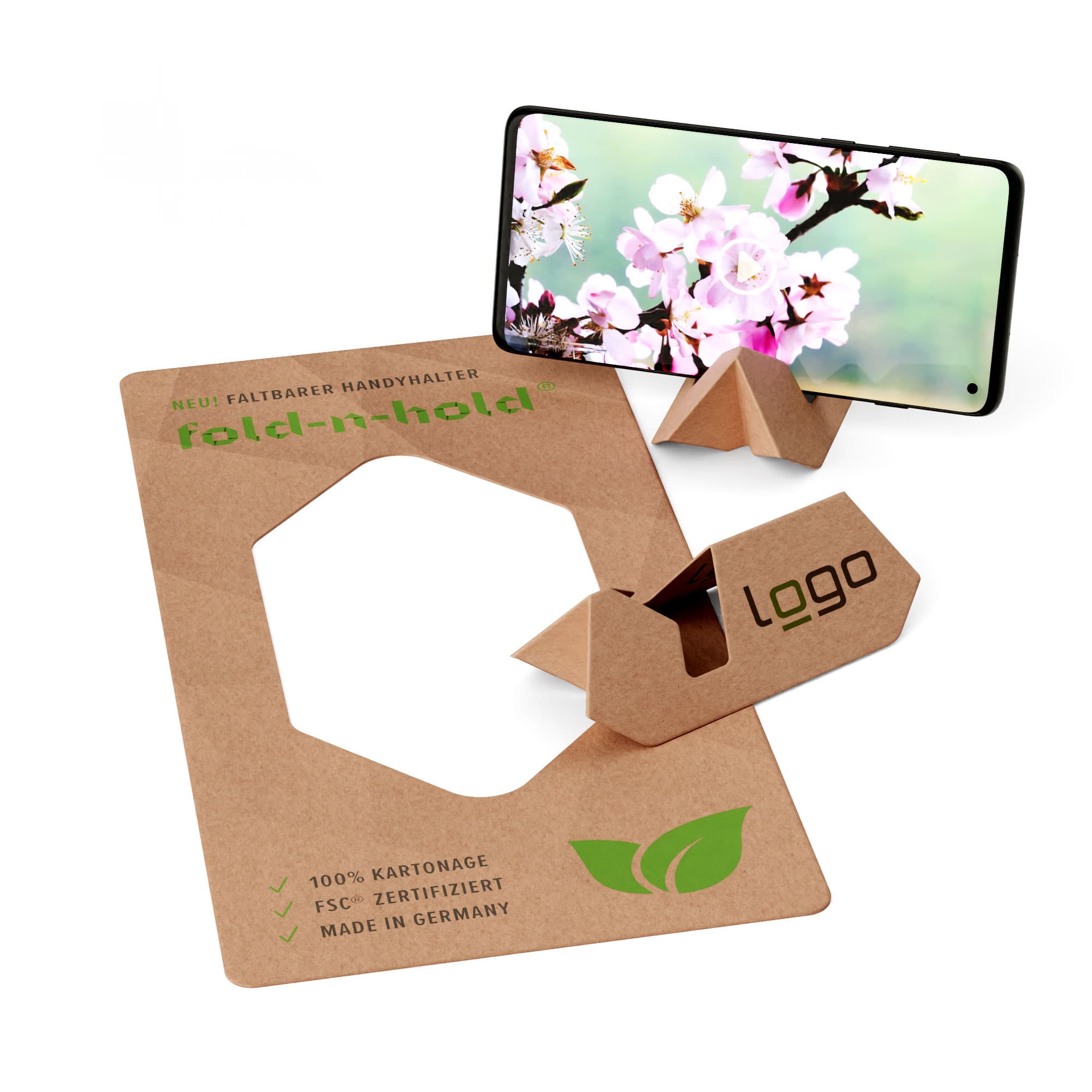 Handyständer fold-n-hold® mit Trägerkarte DIN lang